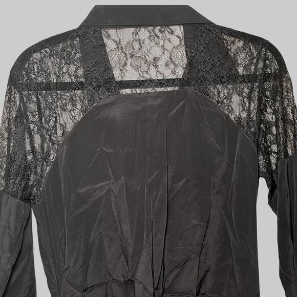 Sachin + Babi Silk Blend Pleated Collared Long Sleeve Lace Dress Black Size 8 - Picture 4 of 7